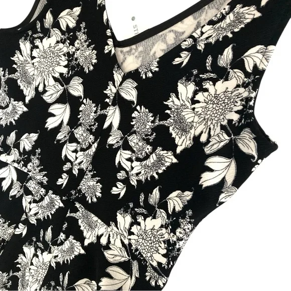 Soloiste Audrey Knit Sleeveless Black White Floral Flare V-Neck Dress New Sz S - Picture 12 of 16